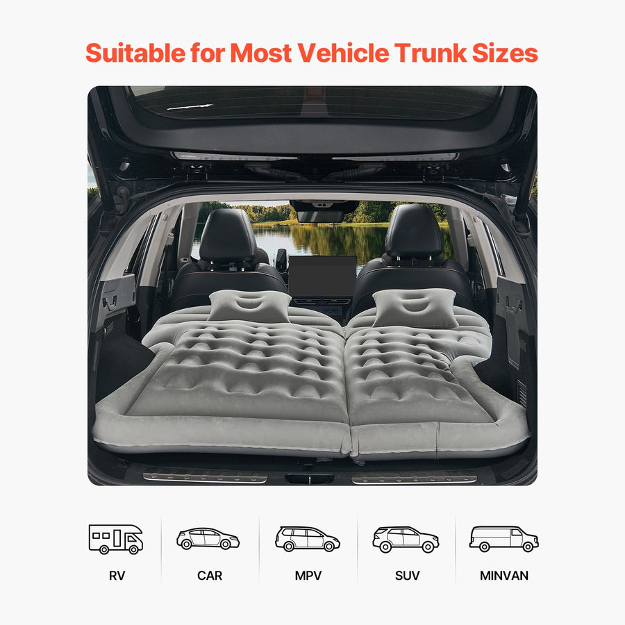 Car Air Mattress, Inflatable Car Camping Mattress, Flocking Thickened Travel Beds, Comfortable and Durable Portable Sleeping Pad with Air Pump, Nozzle, Carry Bag, Fits Most SUV MPV Sedan, Gray