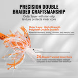 Double Braided Polyester Rope, 19 mm x 67.06 m, 24 Strands, 88.96kN Breaking Strength Outdoor Climbing Rope, Arborist Rigging Rope for Rock Hiking Camping Swing Rappelling Rescue, Orange/Black