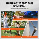 Double Braided Polyester Rope, 19 mm x 67.06 m, 24 Strands, 88.96kN Breaking Strength Outdoor Climbing Rope, Arborist Rigging Rope for Rock Hiking Camping Swing Rappelling Rescue, Orange/Black - Top-Down View