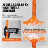 Double Braided Polyester Rope, 19 mm x 67.06 m, 24 Strands, 88.96kN Breaking Strength Outdoor Climbing Rope, Arborist Rigging Rope for Rock Hiking Camping Swing Rappelling Rescue, Orange/Black - 45-Degree Angle