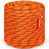 Double Braided Polyester Rope, 19 mm x 67.06 m, 24 Strands, 88.96kN Breaking Strength Outdoor Climbing Rope, Arborist Rigging Rope for Rock Hiking Camping Swing Rappelling Rescue, Orange/Black - Extra Image