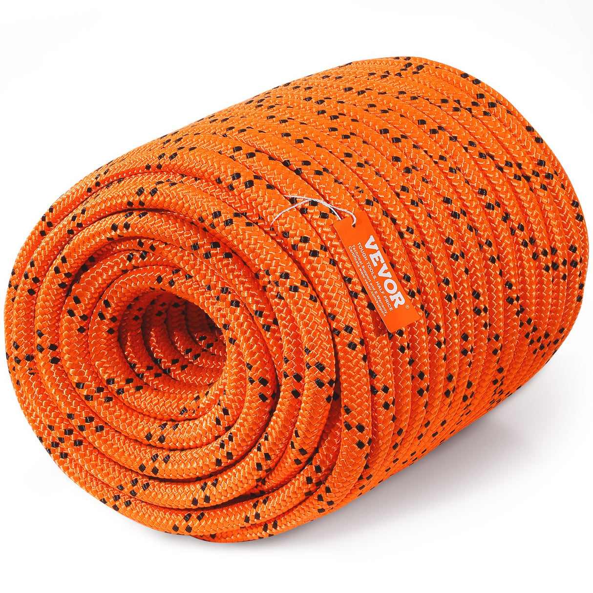 Double Braided Polyester Rope, 19 mm x 67.06 m, 24 Strands, 88.96kN Breaking Strength Outdoor Climbing Rope, Arborist Rigging Rope for Rock Hiking Camping Swing Rappelling Rescue, Orange/Black