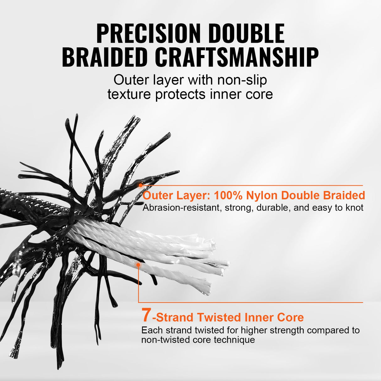 VEVOR Braided Nylon Rope, 5 mm x 304.8 m, 32 Strands, 3.20kN Breaking Strength Outdoor Climbing Rope, Arborist Tree Climbing Rigging Rope Ideal for