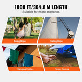VEVOR Braided Nylon Rope, 5 mm x 304.8 m, 32 Strands, 3.20kN Breaking Strength Outdoor Climbing Rope, Arborist Tree Climbing Rigging Rope Ideal for
