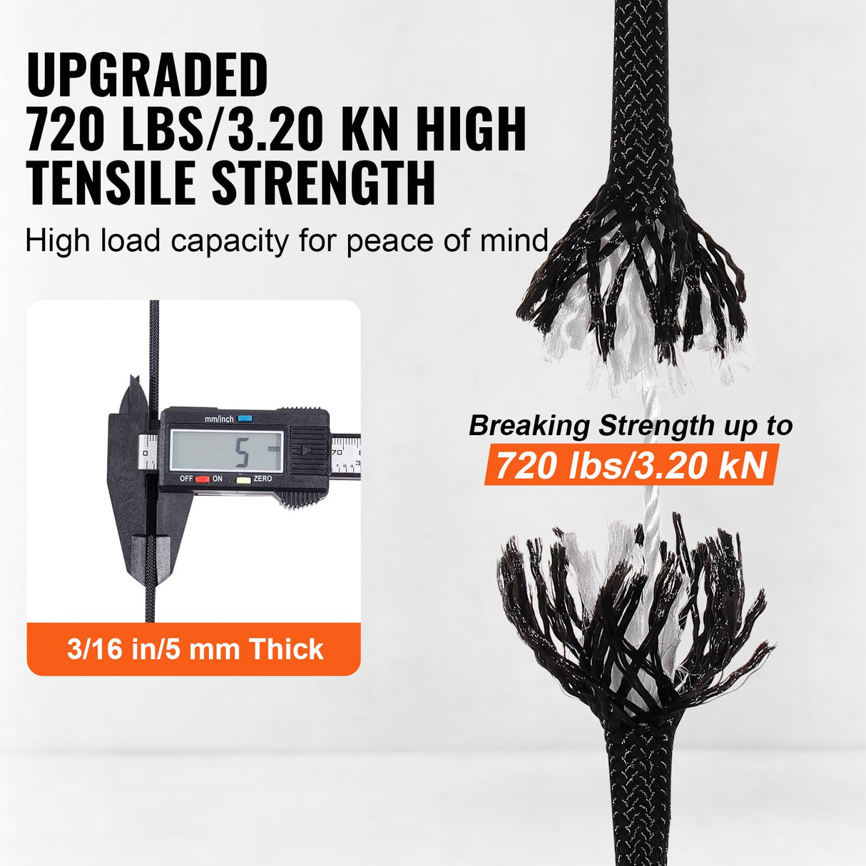 VEVOR Braided Nylon Rope, 5 mm x 304.8 m, 32 Strands, 3.20kN Breaking Strength Outdoor Climbing Rope, Arborist Tree Climbing Rigging Rope Ideal for