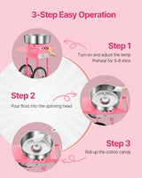 Electric Cotton Candy Machine with Cart, 1000W Commercial Candy Floss Maker with 52cm in Stainless Steel Bowl, Sugar Scoop, and Drawer, Easy to Use, for Home, Kids Birthday, Family Party, Pink