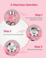 VEVOR Electric Cotton Candy Machine with Cart, 1000W Commercial Candy Floss Maker with 52cm in Stainless Steel Bowl, Sugar Scoop, and Drawer, Easy to Use, for Home, Kids Birthday, Family Party, Pink - Side View