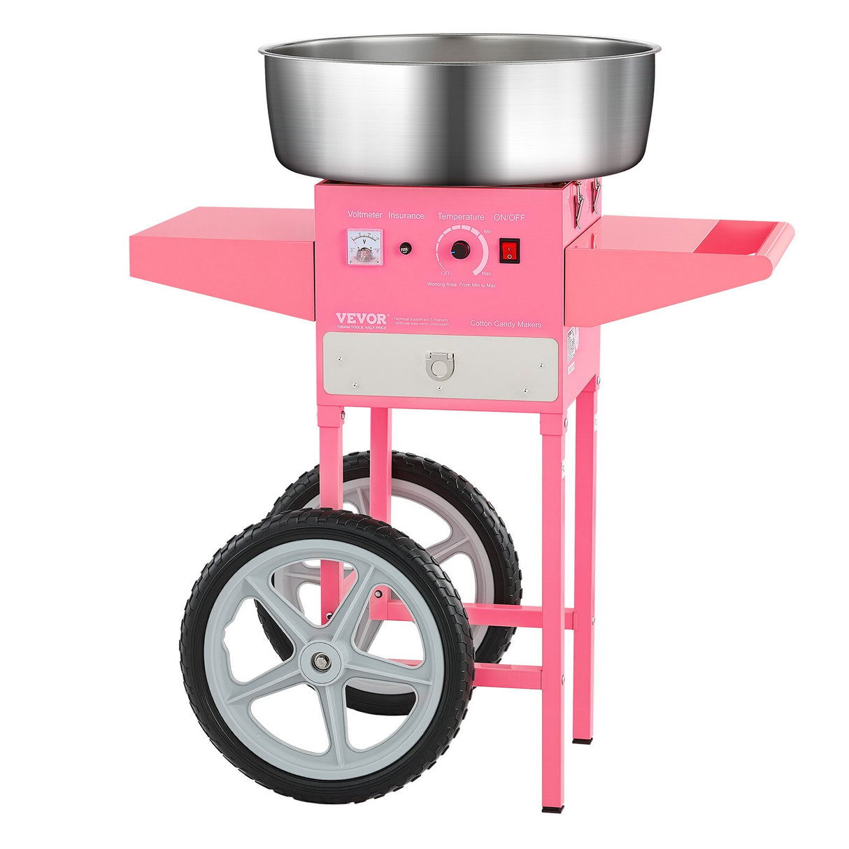 VEVOR Electric Cotton Candy Machine with Cart, 1000W Commercial Candy Floss Maker with 52cm in Stainless Steel Bowl, Sugar Scoop, and Drawer, Easy to Use, for Home, Kids Birthday, Family Party, Pink