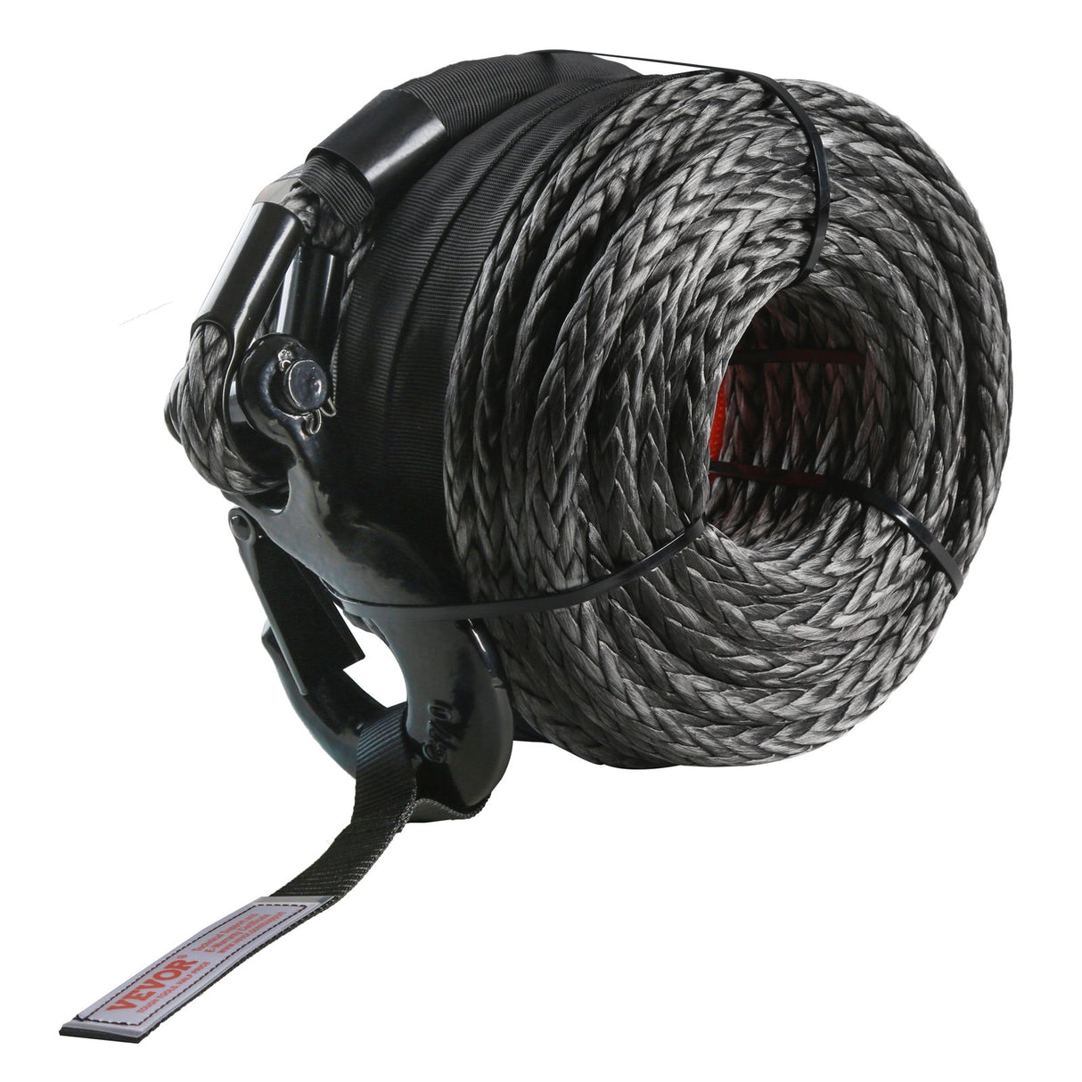 Synthetic Winch Rope, 12.7 mm x 28 m, 142.3 kN, Synthetic Winch Line Cable Rope with Protective Sleeve + Forged Winch Hook + Pull Strap, Universal Fit for SUV, Large Off-Road Vehicle, Truck