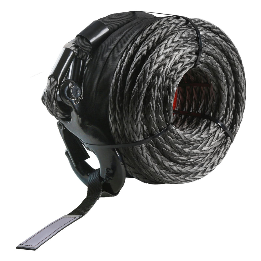 Synthetic Winch Rope, 9.5 mm x 30.5 m, 117.9 kN, Synthetic Winch Line Cable Rope with Protective Sleeve + Forged Winch Hook + Pull Strap, Universal Fit for SUV, Large Off-Road Vehicle, Truck
