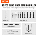 VEVOR Blind Hole Collet Bearing Race and Seal Puller Extractor Kit, Slide Hammer Pilot Insert Inner Internal Bearing Removal Tool Set, 10 Adjustable Collects and Counterstay, 16 PCS - Close-Up Angle