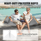 VEVOR Double Quilted Fabric Hammock, 12 FT Double Hammock with Hardwood Spreader Bars, 2 Person Quilted Hammock with Detachable Pillow and Chains for Camping Outdoor Patio Yard Beach, 480 lbs Capacity - Side View