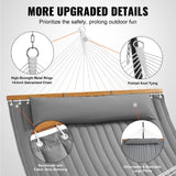 VEVOR Double Quilted Fabric Hammock, 12 FT Double Hammock with Hardwood Spreader Bars, 2 Person Quilted Hammock with Detachable Pillow and Chains for Camping Outdoor Patio Yard Beach, 480 lbs Capacity - 45-Degree Angle