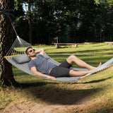 VEVOR Double Quilted Fabric Hammock, 12 FT Double Hammock with Hardwood Spreader Bars, 2 Person Quilted Hammock with Detachable Pillow and Chains for Camping Outdoor Patio Yard Beach, 480 lbs Capacity - Low Angle