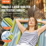 VEVOR Double Quilted Fabric Hammock, 12 FT Double Hammock with Hardwood Spreader Bars, 2 Person Quilted Hammock with Detachable Pillow and Chains for Camping Outdoor Patio Yard Beach, 480 lbs Capacity - Front View