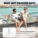 VEVOR Double Quilted Fabric Hammock, 12 FT Double Hammock with Hardwood Spreader Bars, 2 Person Quilted Hammock with Detachable Pillow and Chains for Camping Outdoor Patio Yard Beach, 480 lbs Capacity - Side View