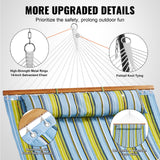 VEVOR Double Quilted Fabric Hammock, 12 FT Double Hammock with Hardwood Spreader Bars, 2 Person Quilted Hammock with Detachable Pillow and Chains for Camping Outdoor Patio Yard Beach, 480 lbs Capacity - 45-Degree Angle