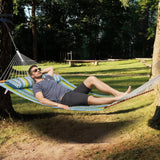 VEVOR Double Quilted Fabric Hammock, 12 FT Double Hammock with Hardwood Spreader Bars, 2 Person Quilted Hammock with Detachable Pillow and Chains for Camping Outdoor Patio Yard Beach, 480 lbs Capacity - Low Angle
