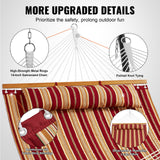 VEVOR Double Quilted Fabric Hammock, 12 FT Double Hammock with Hardwood Spreader Bars, 2 Person Quilted Hammock with Detachable Pillow and Chains for Camping Outdoor Patio Yard Beach, 480 lbs Capacity - 45-Degree Angle