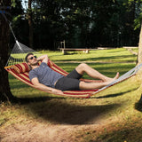 VEVOR Double Quilted Fabric Hammock, 12 FT Double Hammock with Hardwood Spreader Bars, 2 Person Quilted Hammock with Detachable Pillow and Chains for Camping Outdoor Patio Yard Beach, 480 lbs Capacity - Low Angle
