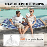 VEVOR Double Quilted Fabric Hammock, 12 FT Double Hammock with Hardwood Spreader Bars, 2 Person Quilted Hammock with Detachable Pillow and Chains for Camping Outdoor Patio Yard Beach, 480 lbs Capacity - Side View