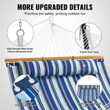 VEVOR Double Quilted Fabric Hammock, 12 FT Double Hammock with Hardwood Spreader Bars, 2 Person Quilted Hammock with Detachable Pillow and Chains for Camping Outdoor Patio Yard Beach, 480 lbs Capacity - 45-Degree Angle