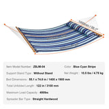 VEVOR Double Quilted Fabric Hammock, 12 FT Double Hammock with Hardwood Spreader Bars, 2 Person Quilted Hammock with Detachable Pillow and Chains for Camping Outdoor Patio Yard Beach, 480 lbs Capacity - Close-Up Angle
