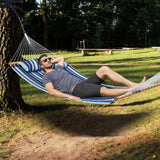 VEVOR Double Quilted Fabric Hammock, 12 FT Double Hammock with Hardwood Spreader Bars, 2 Person Quilted Hammock with Detachable Pillow and Chains for Camping Outdoor Patio Yard Beach, 480 lbs Capacity - Low Angle