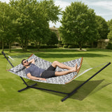 VEVOR Two Person Hammock with Stand Included, Double Hammock with Curved Spreader Bar and Detachable Pillow and Portable Carrying Bag, Perfect for Outdoor Freestanding Hammock, 480lb Capacity - Low Angle