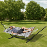 VEVOR Two Person Hammock with Stand Included Heavy Duty 480lb Capacity, Double Hammock with 12 FT Steel Stand and Portable Carrying Bag and Pillow, Freestanding Hammock for Outdoor Patio Yard Beach - Low Angle