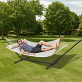 VEVOR Two Person Hammock with Stand Included, Double Hammock with Curved Spreader Bar and Detachable Pillow and Portable Carrying Bag, Perfect for Outdoor Freestanding Hammock, 480lb Capacity - Low Angle