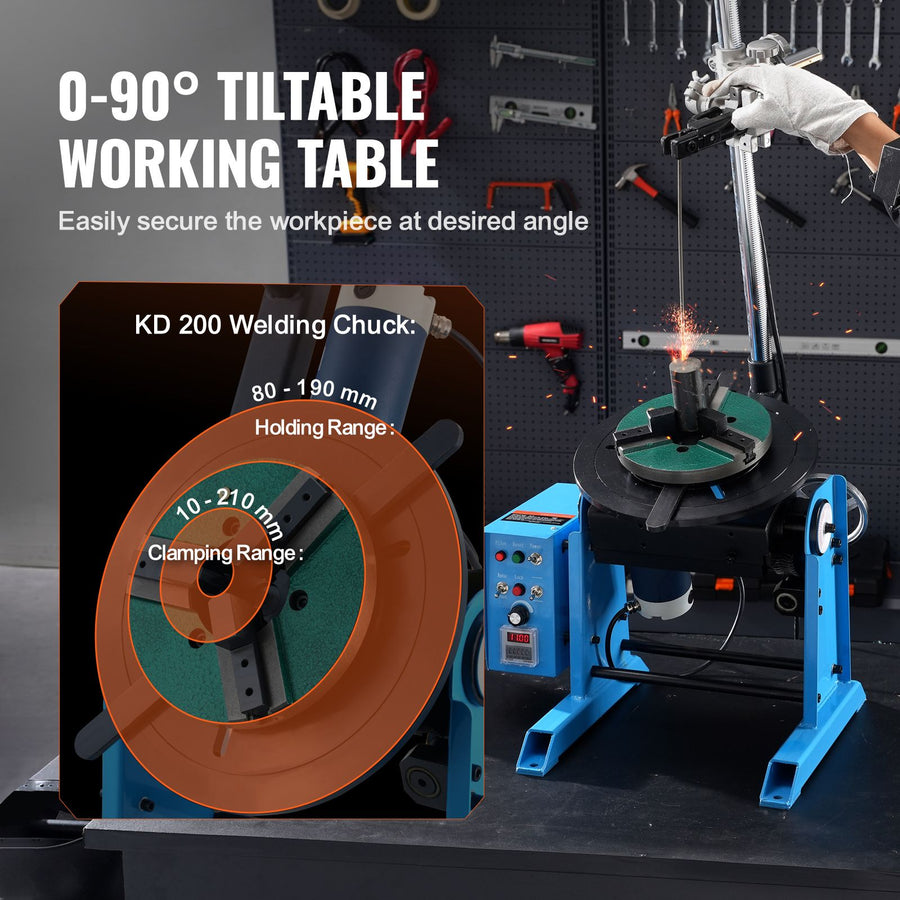 Rotary Welding Positioner 30KG, 0-90° Welding Positioning Turntable Table 1-12RPM 80W, with 12.4 Inch 3-Jaw, image 3