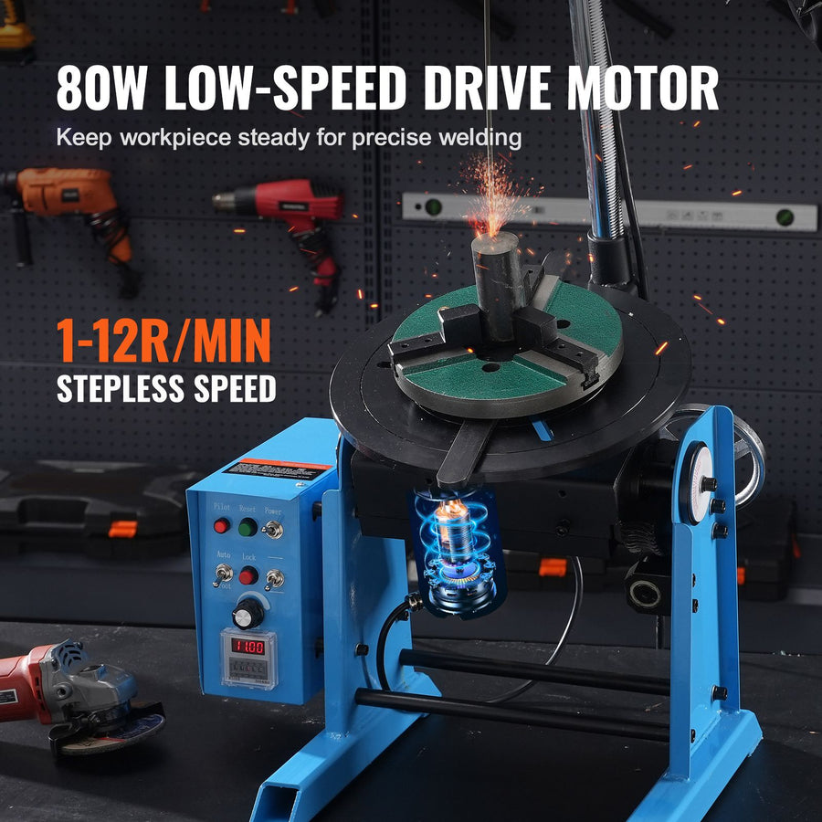 Rotary Welding Positioner 30KG, 0-90° Welding Positioning Turntable Table 1-12RPM 80W, with 12.4 Inch 3-Jaw, image 4