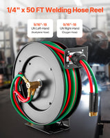 Retractable Welding Hose Reel 1/4 in x 50FT Oxygen Acetylene Rubber Hose R Grade - Front View