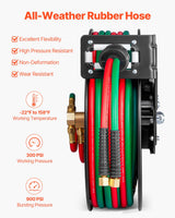 Retractable Welding Hose Reel 1/4 in x 50FT Oxygen Acetylene Rubber Hose R Grade - Top-Down View