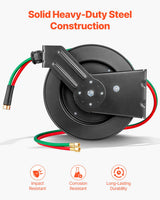 Retractable Welding Hose Reel 1/4 in x 50FT Oxygen Acetylene Rubber Hose R Grade - 45-Degree Angle