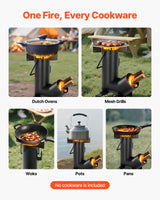 VEVOR Camping Rocket Stove, Wood Burning Portable Rocket Stove with Carrying Bag for Backpacking, Carbon Steel, Burn Wood, Twigs or Sticks for Outdoor Cooking, Backyard, Camp Cooking, Heating, Black - 45-Degree Angle