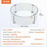 VEVOR Fire Pit Wind Guard, 740 x 214mm Round Glass Flame Shield, 6mm Thick Fire Table Accessory, Clear Tempered Glass Flame Guard for Propane, Gas, Outdoor, Patio, Backyard - Close-Up Angle