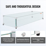 VEVOR Glass Wind Guard for Rectangular Fire Pit Table 924 x 417 x 191 mm, 8mm Thick and Sturdy Tempered Glass Panel with Hard Aluminum Corner Bracket