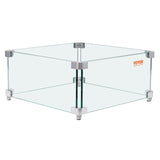 VEVOR Gas Fire Pit Wind Guard for Square Fire Table, 380 x 380 x 180 mm Clear Tempered Wind Guard for Firepits, 8mm Thick Square Glass Shield, Glass Panel with Hard Corner Bracket & Feet