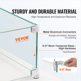 VEVOR Gas Fire Pit Wind Guard for Square Fire Table, 380 x 380 x 180 mm Clear Tempered Wind Guard for Firepits, 8mm Thick Square Glass Shield, Glass Panel with Hard Corner Bracket & Feet - Side View