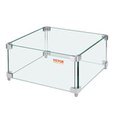 VEVOR Gas Fire Pit Wind Guard for Square Fire Table, 380 x 380 x 180 mm Clear Tempered Wind Guard for Firepits, 8mm Thick Square Glass Shield, Glass Panel with Hard Corner Bracket & Feet