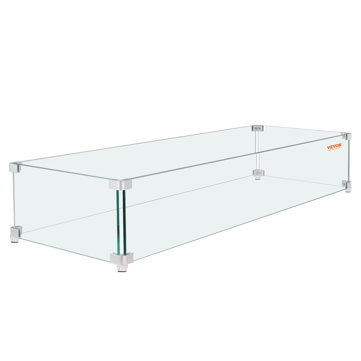 VEVOR Gas Fire Pit Wind Guard for Square Fire Table, 595 x 190 x 165 mm Clear Tempered Wind Guard for Firepits, 8mm Thick Square Glass Shield, Glass Panel with Hard Corner Bracket & Feet