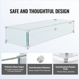 VEVOR Gas Fire Pit Wind Guard for Square Fire Table, 595 x 190 x 165 mm Clear Tempered Wind Guard for Firepits, 8mm Thick Square Glass Shield, Glass Panel with Hard Corner Bracket & Feet - 45-Degree Angle