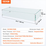 VEVOR Gas Fire Pit Wind Guard for Square Fire Table, 595 x 190 x 165 mm Clear Tempered Wind Guard for Firepits, 8mm Thick Square Glass Shield, Glass Panel with Hard Corner Bracket & Feet - Close-Up Angle