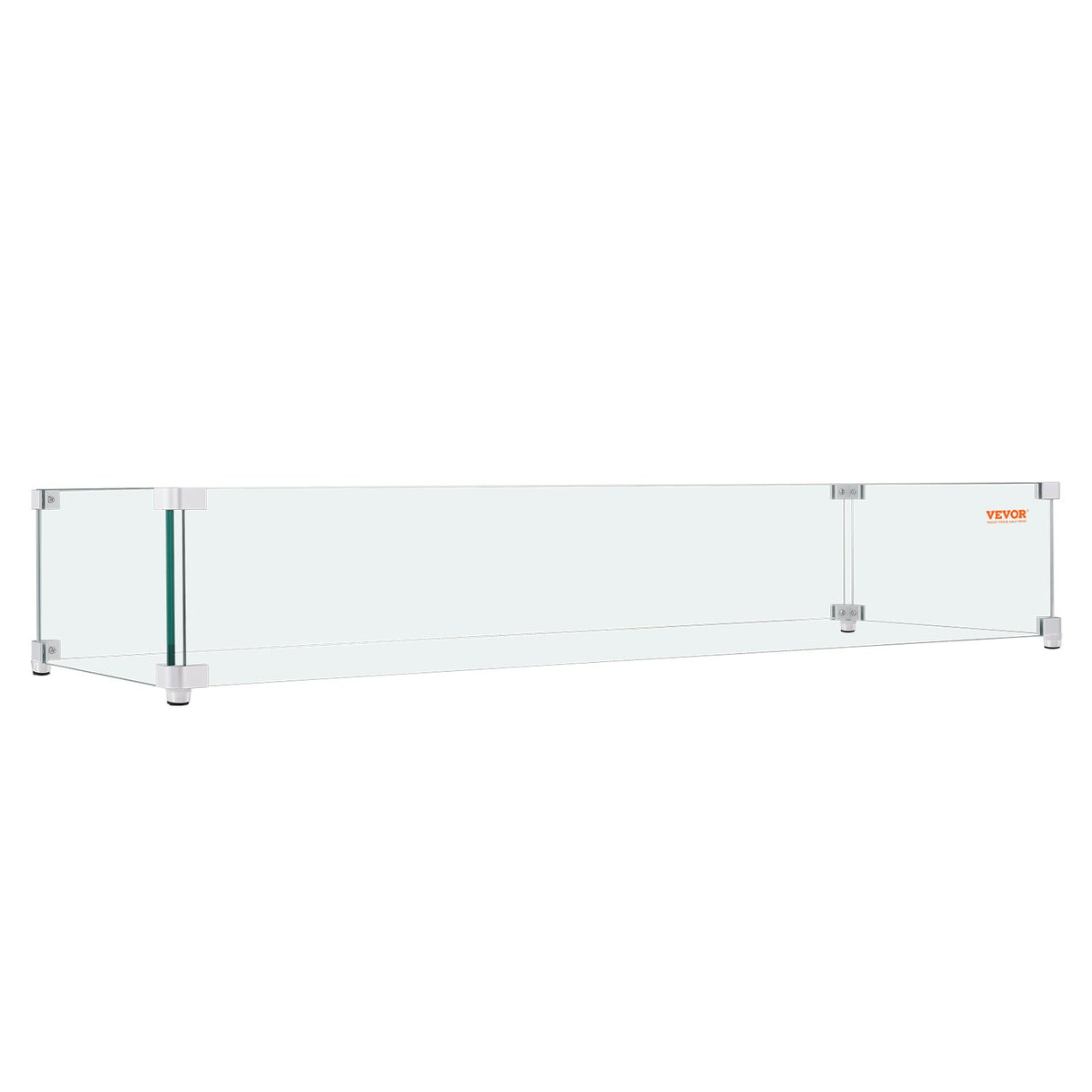 VEVOR Gas Fire Pit Wind Guard for Square Fire Table, 595 x 190 x 165 mm Clear Tempered Wind Guard for Firepits, 8mm Thick Square Glass Shield, Glass Panel with Hard Corner Bracket & Feet