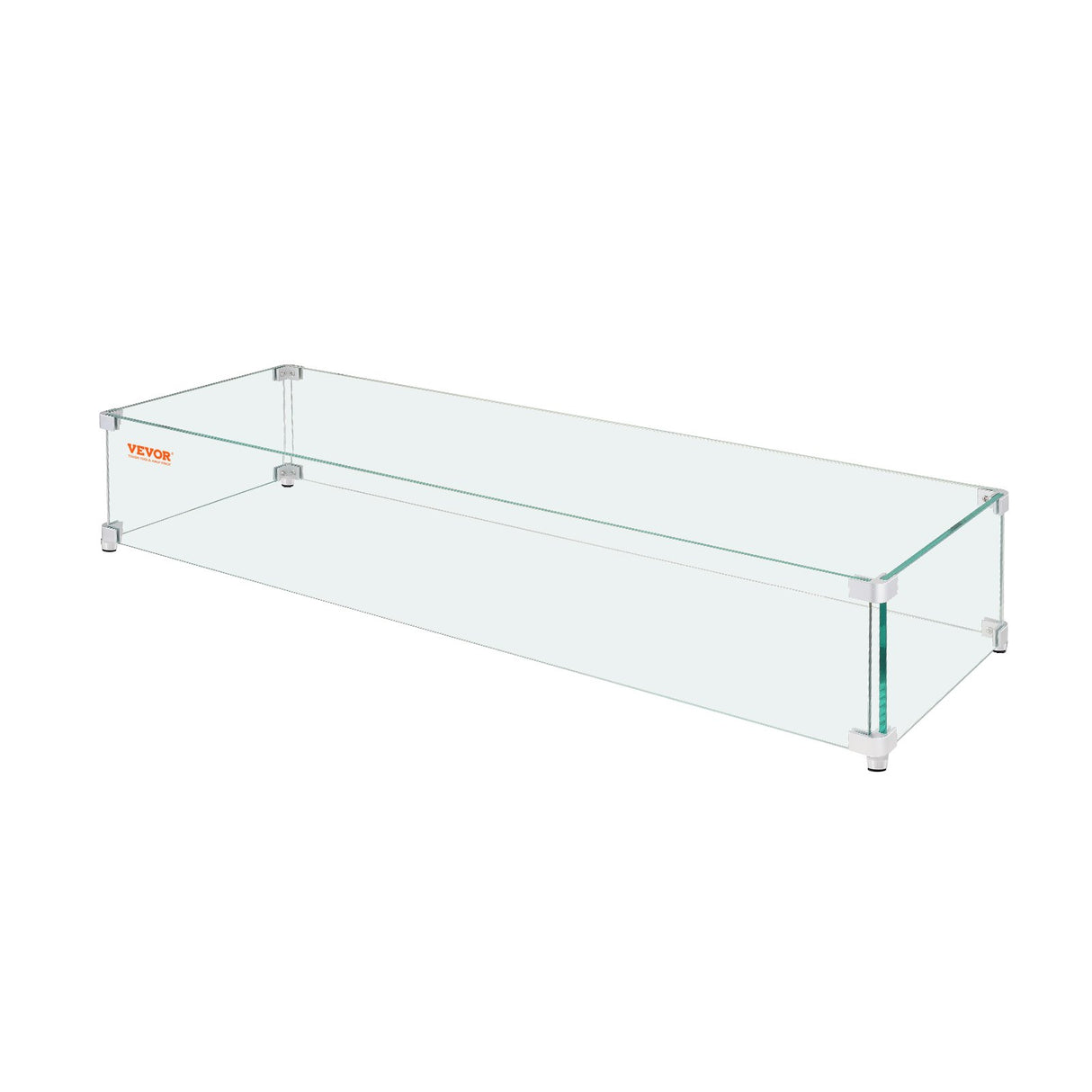 VEVOR Gas Fire Pit Wind Guard for Square Fire Table, 595 x 190 x 165 mm Clear Tempered Wind Guard for Firepits, 8mm Thick Square Glass Shield, Glass Panel with Hard Corner Bracket & Feet