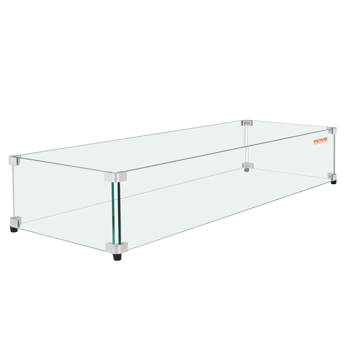 VEVOR Glass Wind Guard for Rectangular Fire Pit Table 748 x 340 x 165 mm, 8mm Thick and Sturdy Tempered Glass Panel with Hard Aluminum Corner Bracket