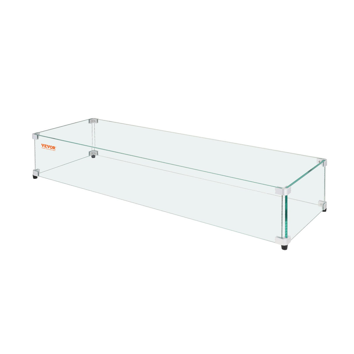 VEVOR Glass Wind Guard for Rectangular Fire Pit Table 748 x 340 x 165 mm, 8mm Thick and Sturdy Tempered Glass Panel with Hard Aluminum Corner Bracket