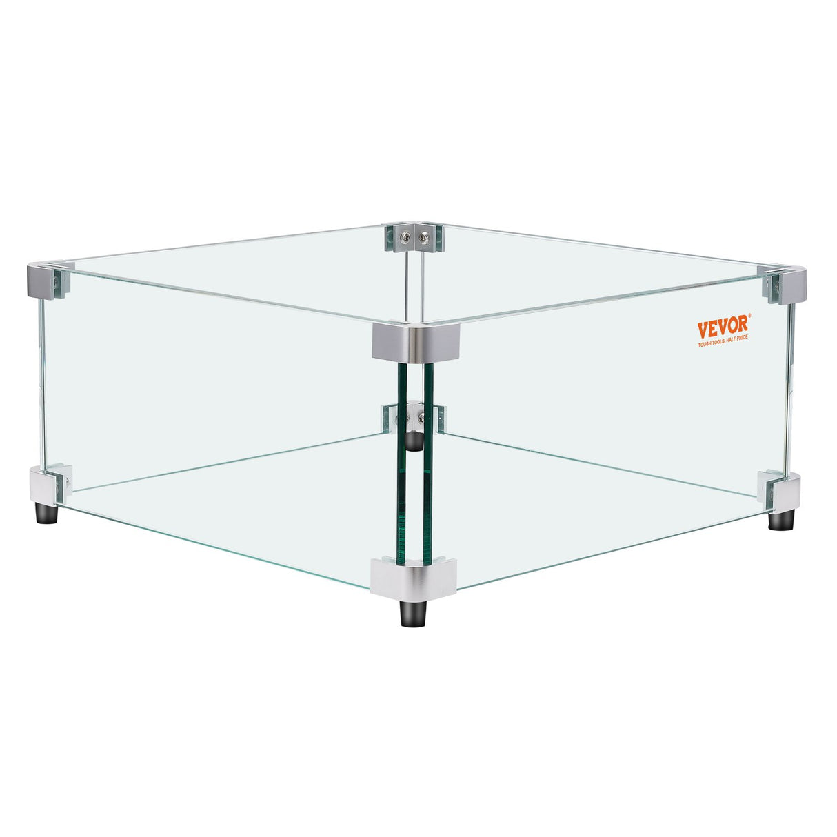 VEVOR Gas Fire Pit Wind Guard for Square Fire Table, 493 x 493 x 191 mm Clear Tempered Wind Guard for Firepits, 8mm Thick Square Glass Shield, Glass